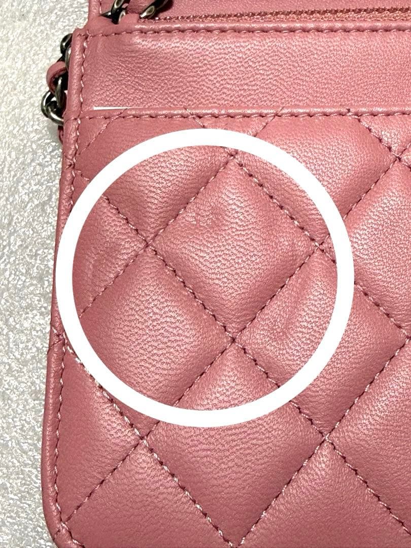 【美品】シャネル ボーイシャネル チェーンウォレット ピンク ラムスキン