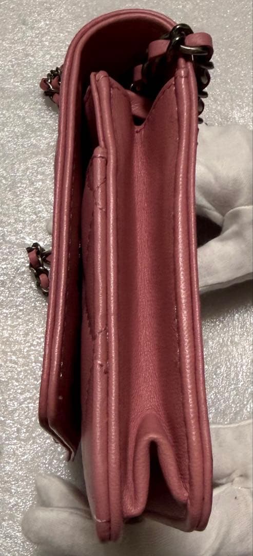 【美品】シャネル ボーイシャネル チェーンウォレット ピンク ラムスキン