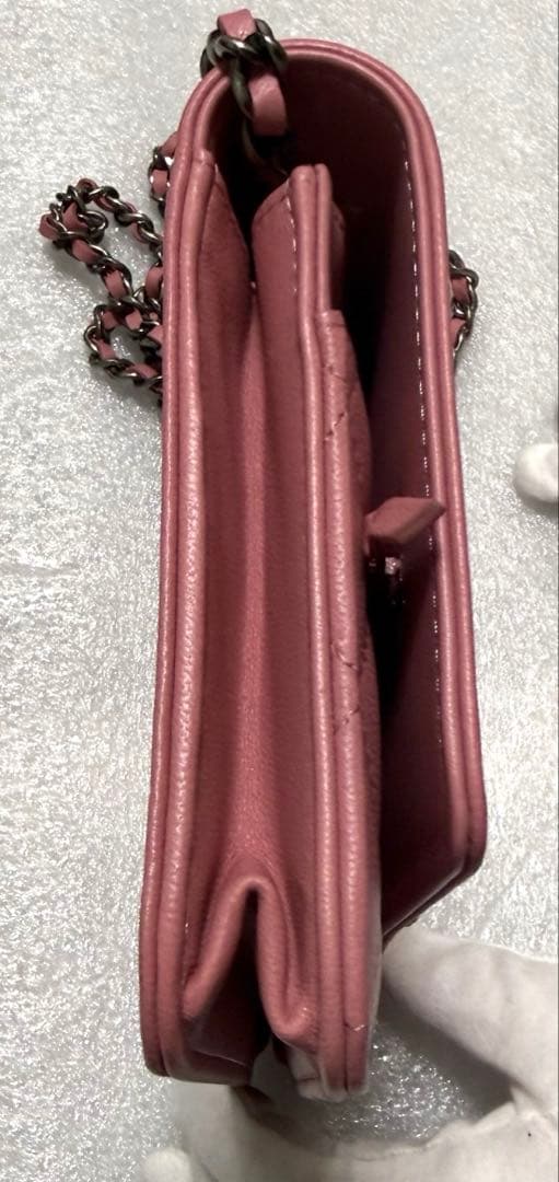 【美品】シャネル ボーイシャネル チェーンウォレット ピンク ラムスキン