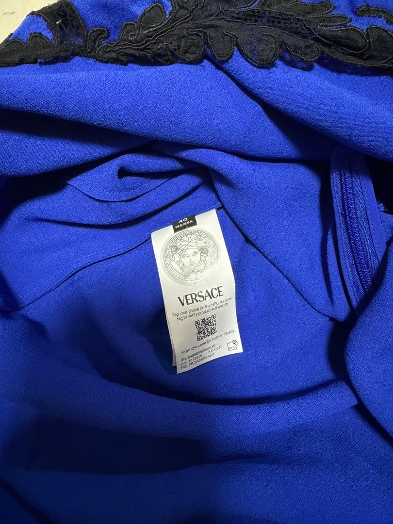 Versace ワンピース　ドレス　レース　サテン地　ブルー　青