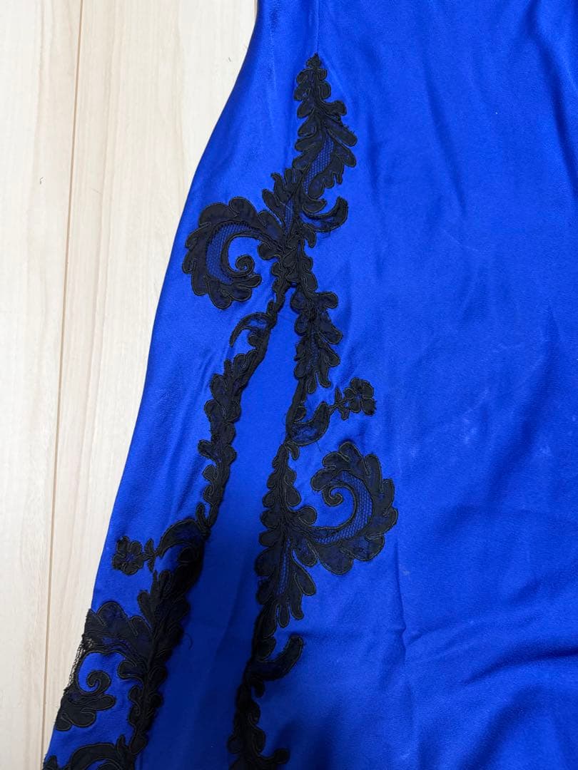 Versace ワンピース　ドレス　レース　サテン地　ブルー　青