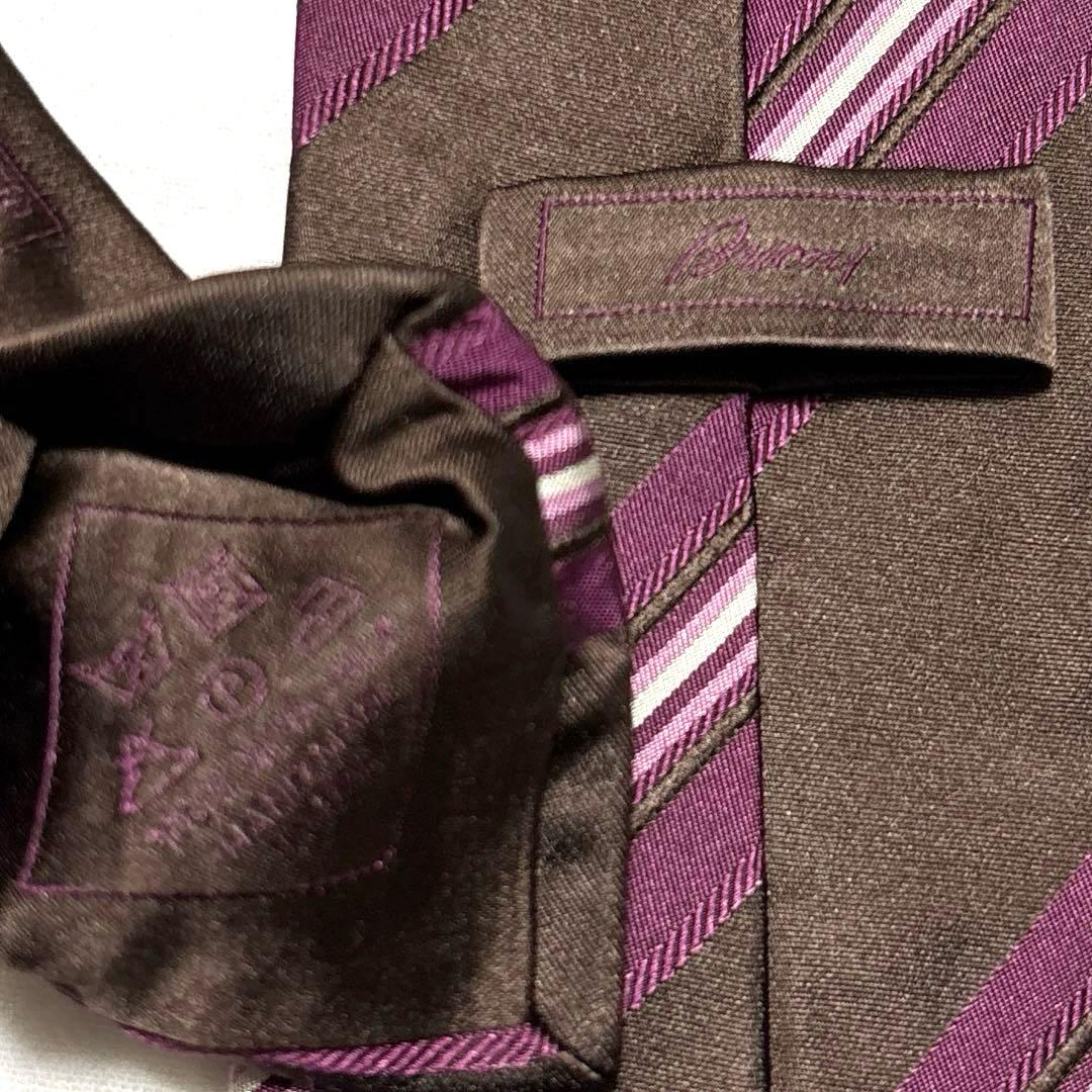 極美品　Brioni ブリオーニ　ネクタイ　ブラウン　ストライプ　光沢
