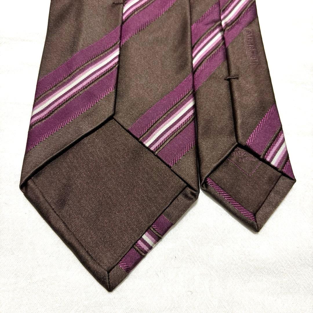 極美品　Brioni ブリオーニ　ネクタイ　ブラウン　ストライプ　光沢