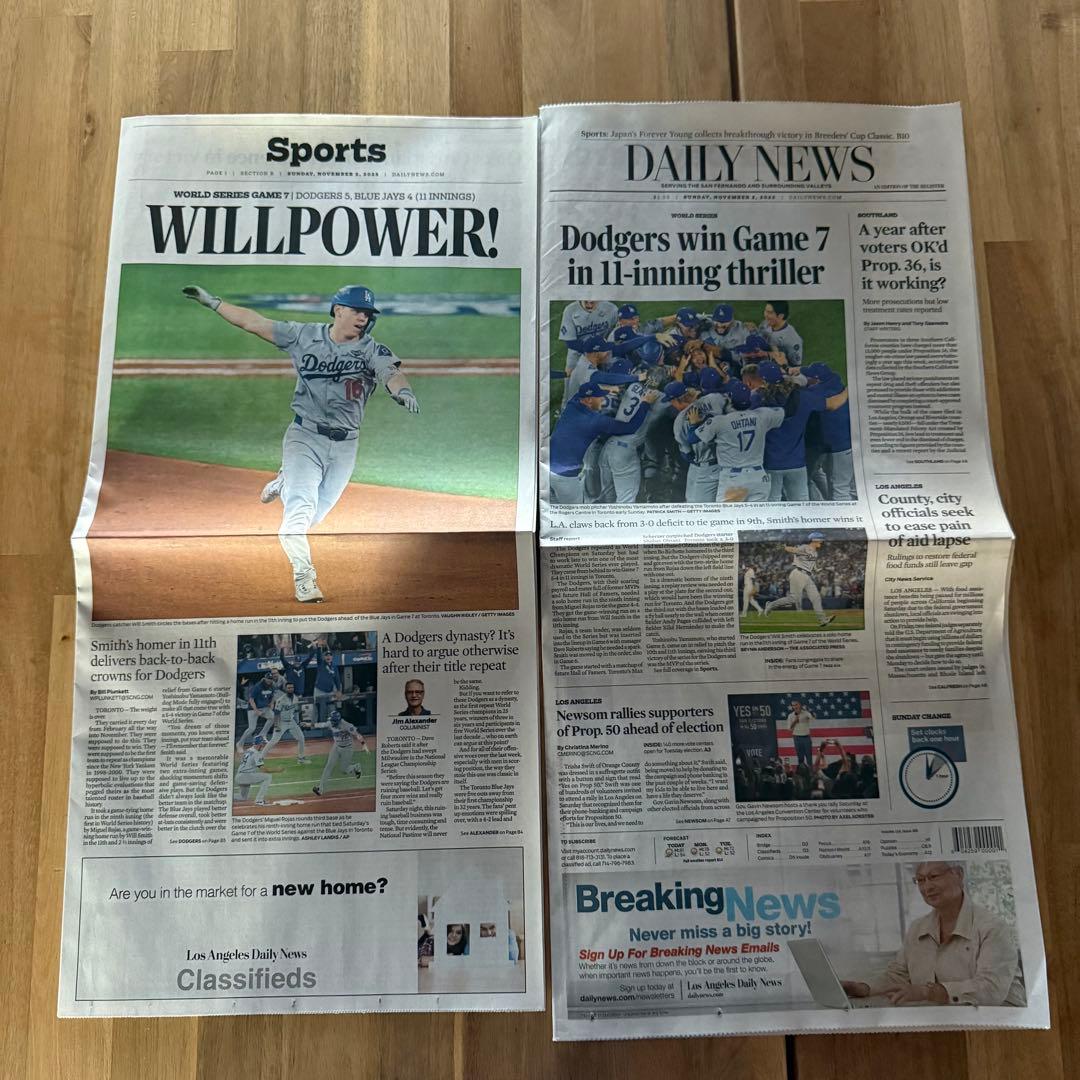 ドジャース ワールドチャンピオン ロサンゼンスタイムズ 新聞