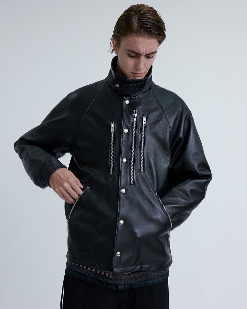 ホワイトマウンテニアリング × Schott レザーコーチジャケット　XL
