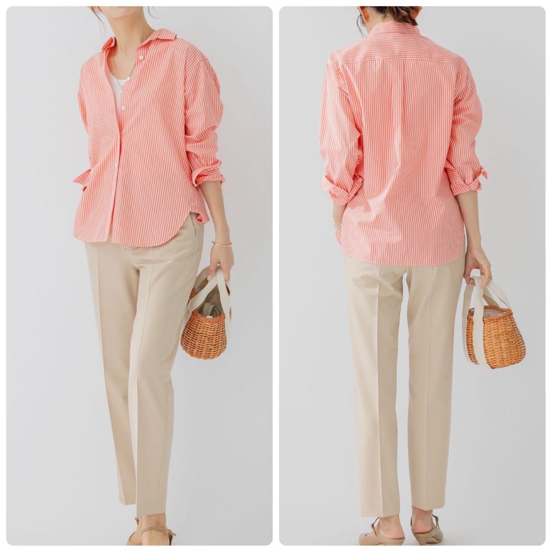 美品✨23区　CANCLINI ベーシック シャツ　オレンジ　ストライプ　38
