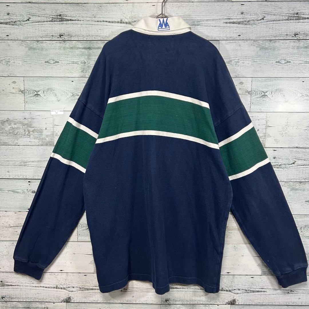 Columbia Knit ラガーシャツ XL ネイビー グリーン 90s