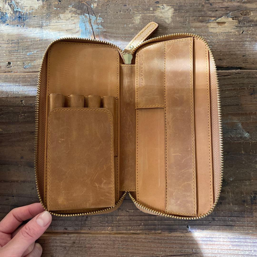Bahagia&Craft レザー筆箱　ラウンドジップペンケース