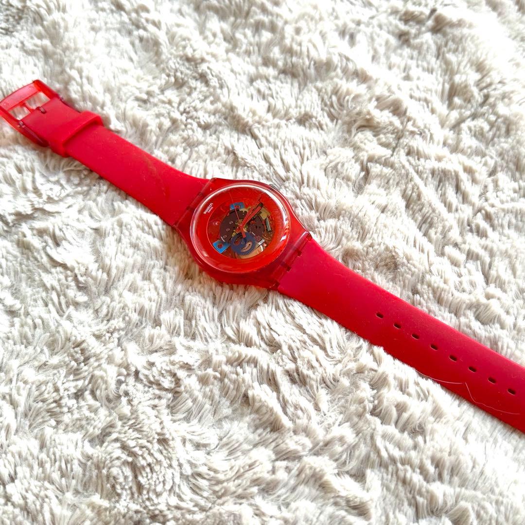 swatch 腕時計 2点セット　シリコン　スケルトン　クリア　赤　白