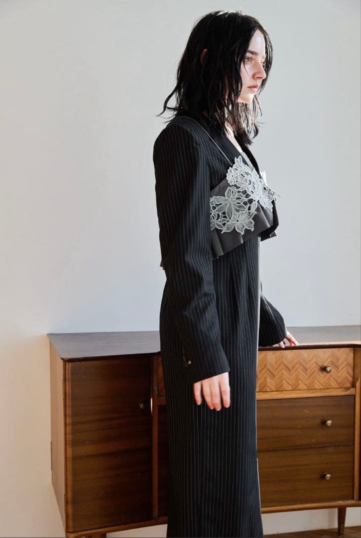 ワンピース ANDRESD/pinstripe tailored bustier dress