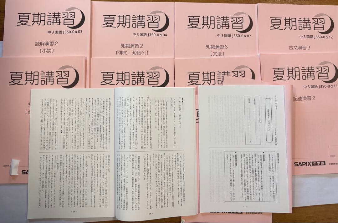 SAPIX中学部中3 国語 夏期講習 春期講習 漢字マスター 古文問題集計50冊