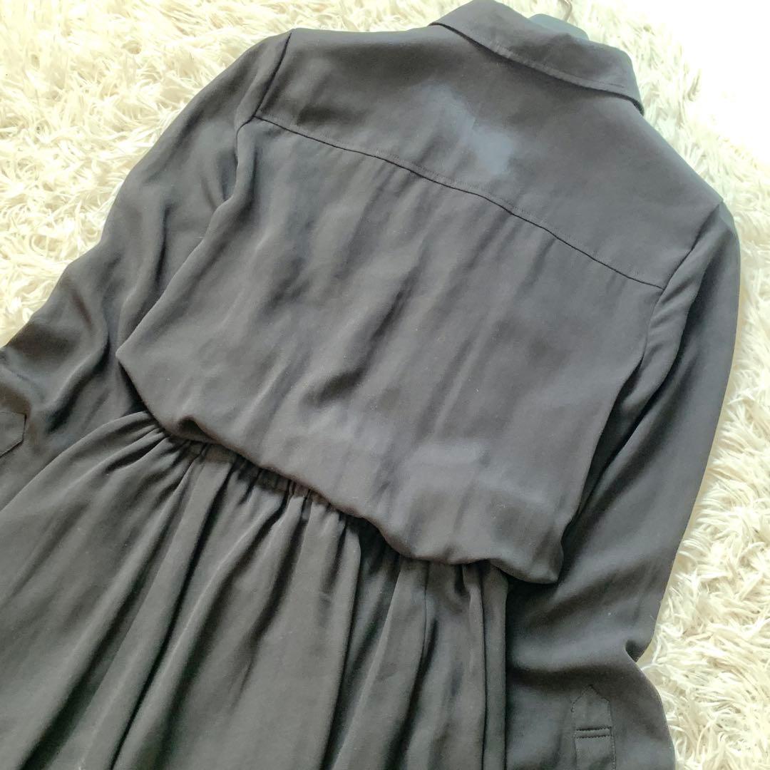 美品✨高級感 ダイアグラム シフォン マキシ丈 シャツワンピース シアー切替 黒