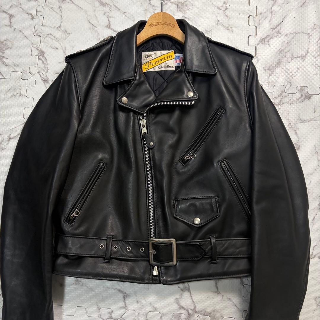 革の張り◎極美品✨schott ダブルライダース ワンスター 牛タグ 40 黒