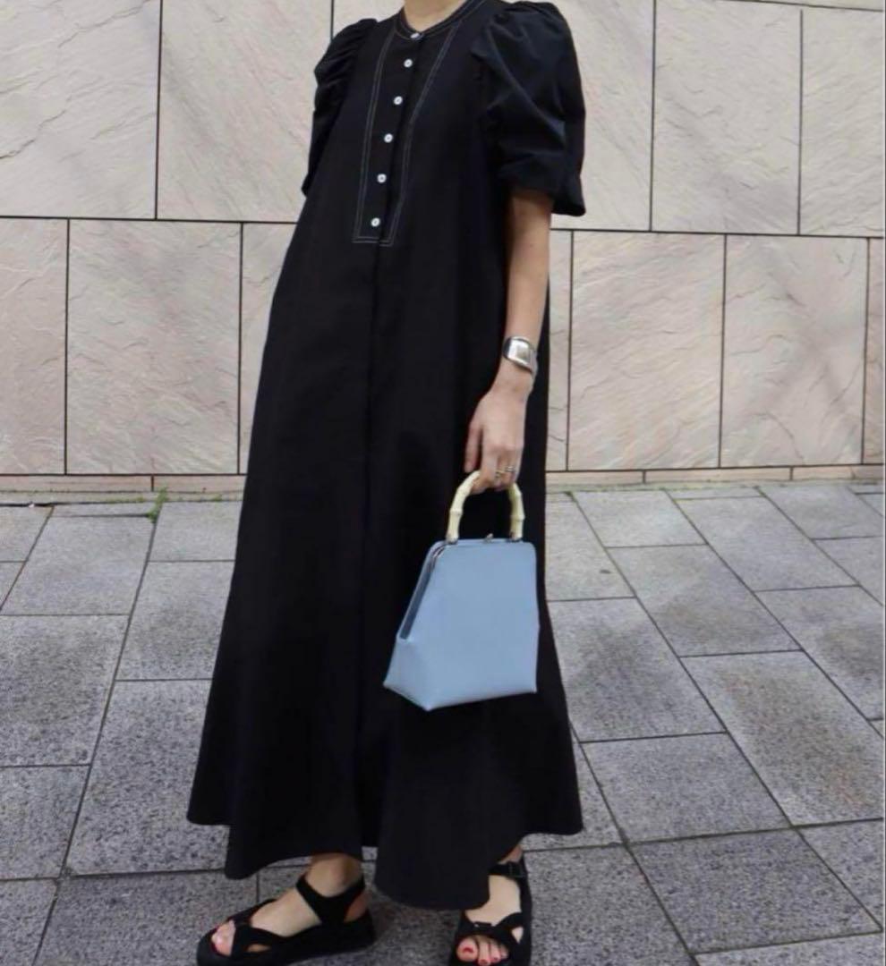 【よこまっくろ】マチャットmachatt ステッチロングドレス ブラック