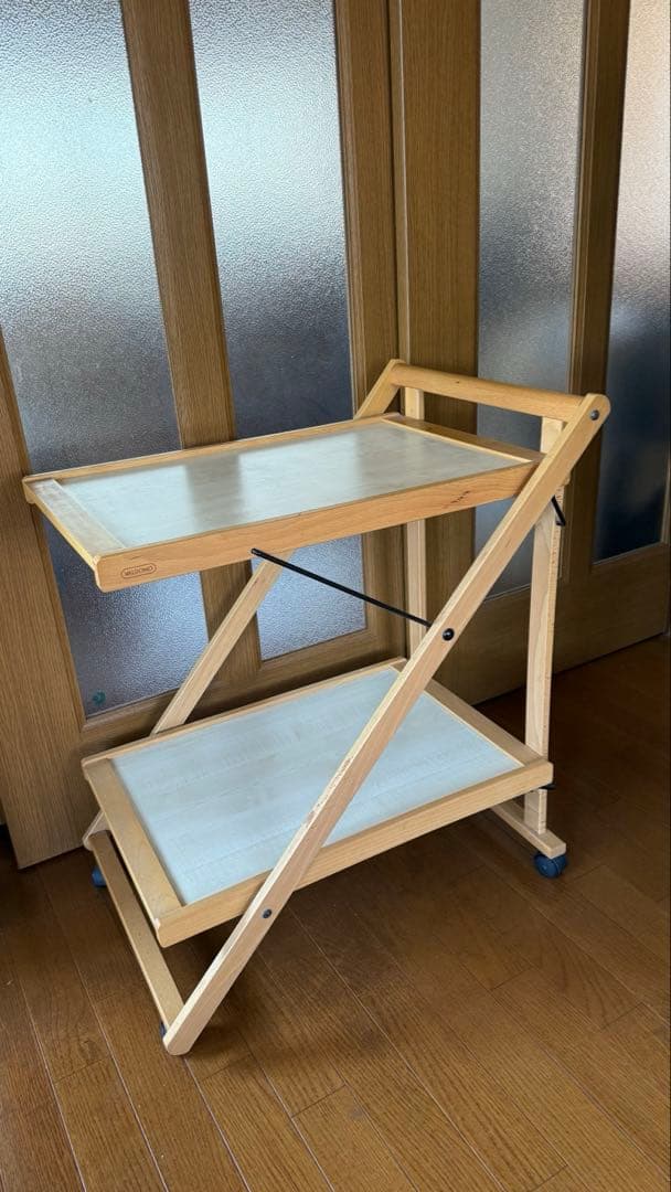 折りたたみ式　木製　キッチンワゴン