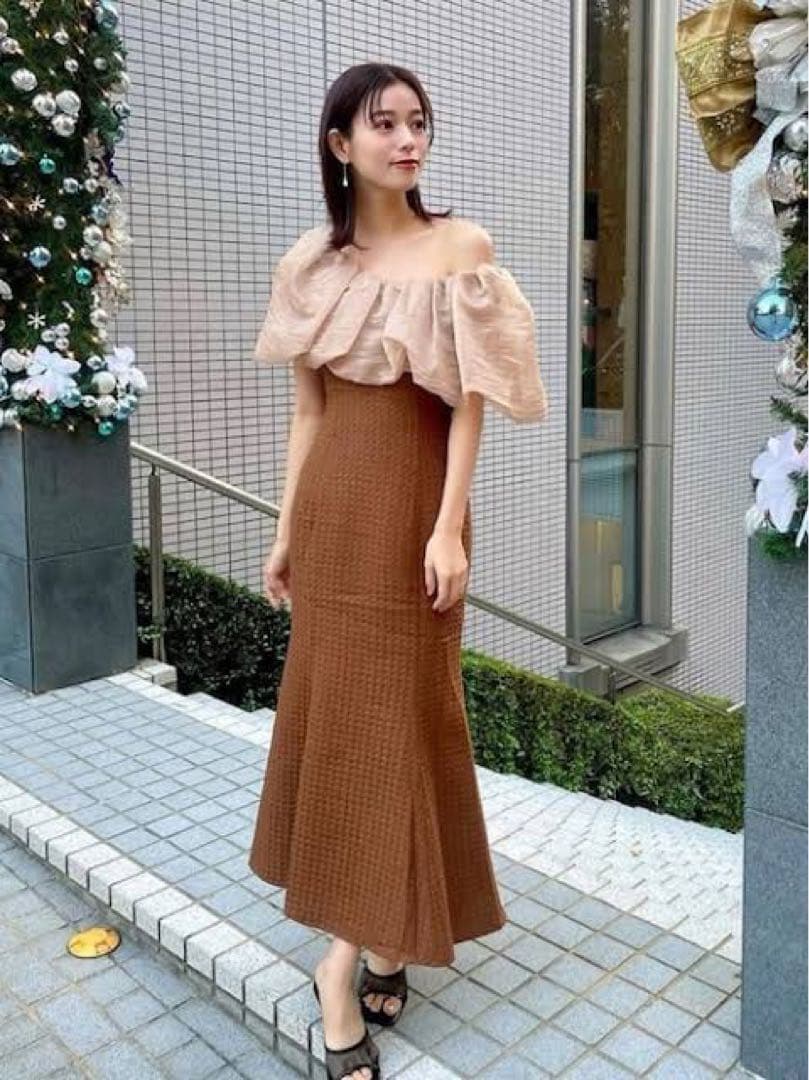 Leja 2WAYオフショルダーパフスリーブワッフル生地マーメイドワンピース