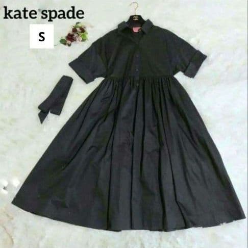 極美品　kate spade NY　黒 シャツワンピース 半袖 　S　ベルト