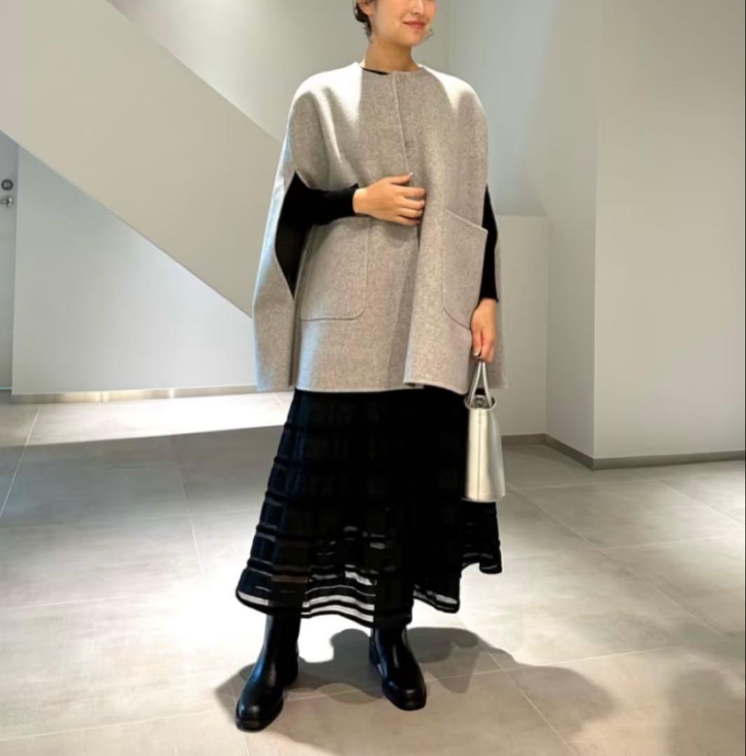 極美品 UNITED ARROWS バイカラー リバー ケープ 36 グレー