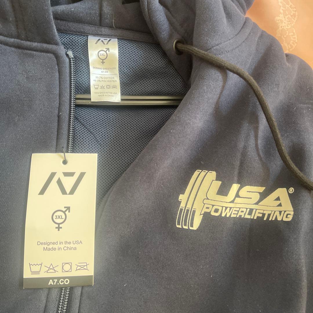 新品　A7 USA Powerlifting パーカー 3XL ネイビー