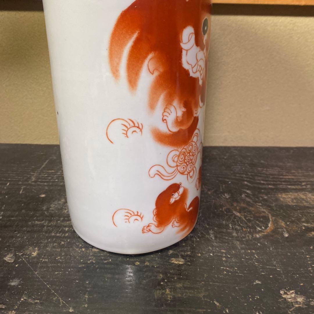 専用　中国古玩　赤獅子図花生　27cm11cm