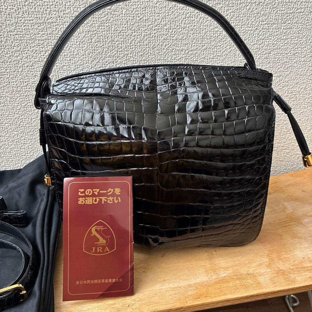最終価格‼️ ​【JRA認定】本革 ソフトクロコダイル ハンドバッグ ブラック