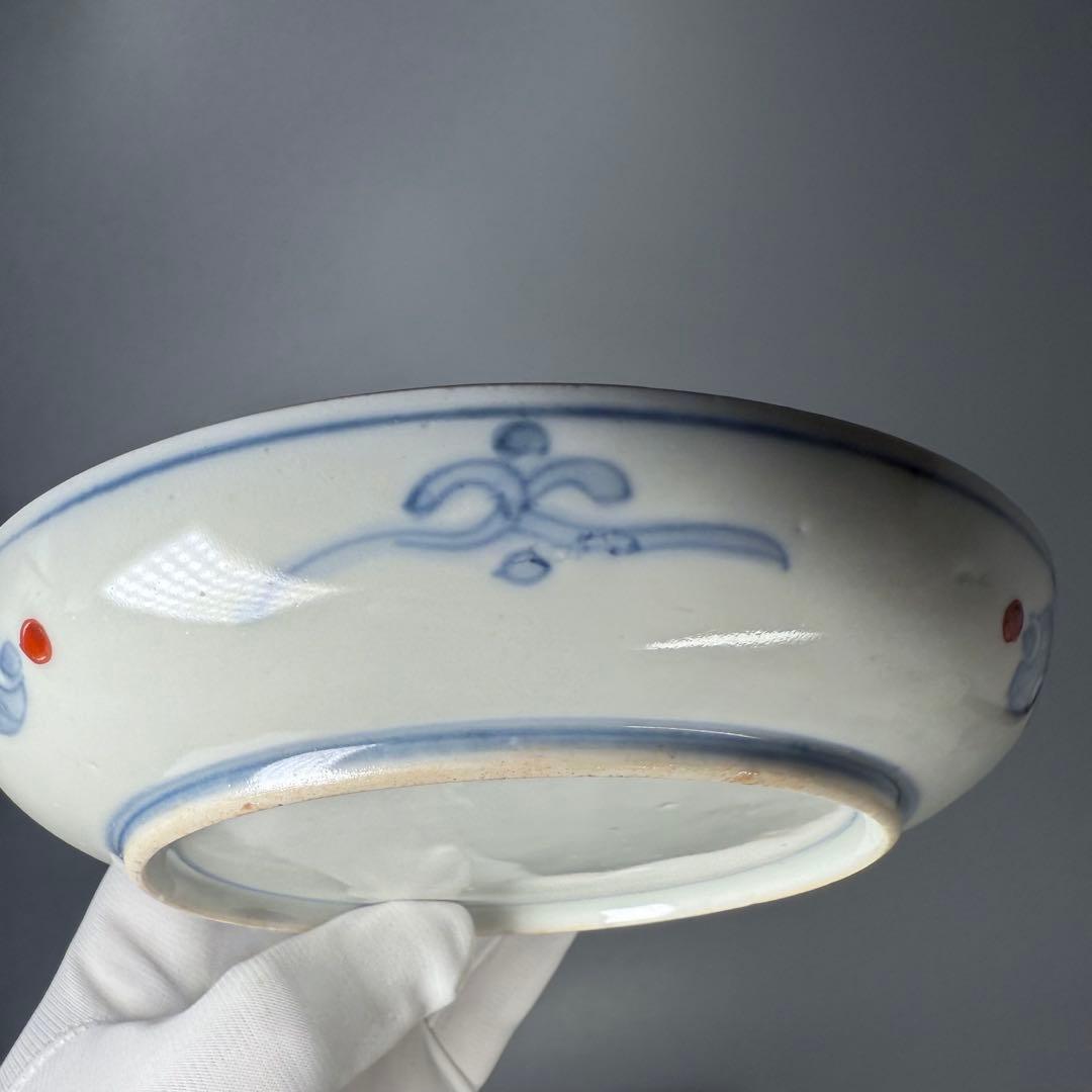 幕末〜明治期　染錦三方花草文様五寸皿　五枚　直径15.4cm　古伊万里　料理屋