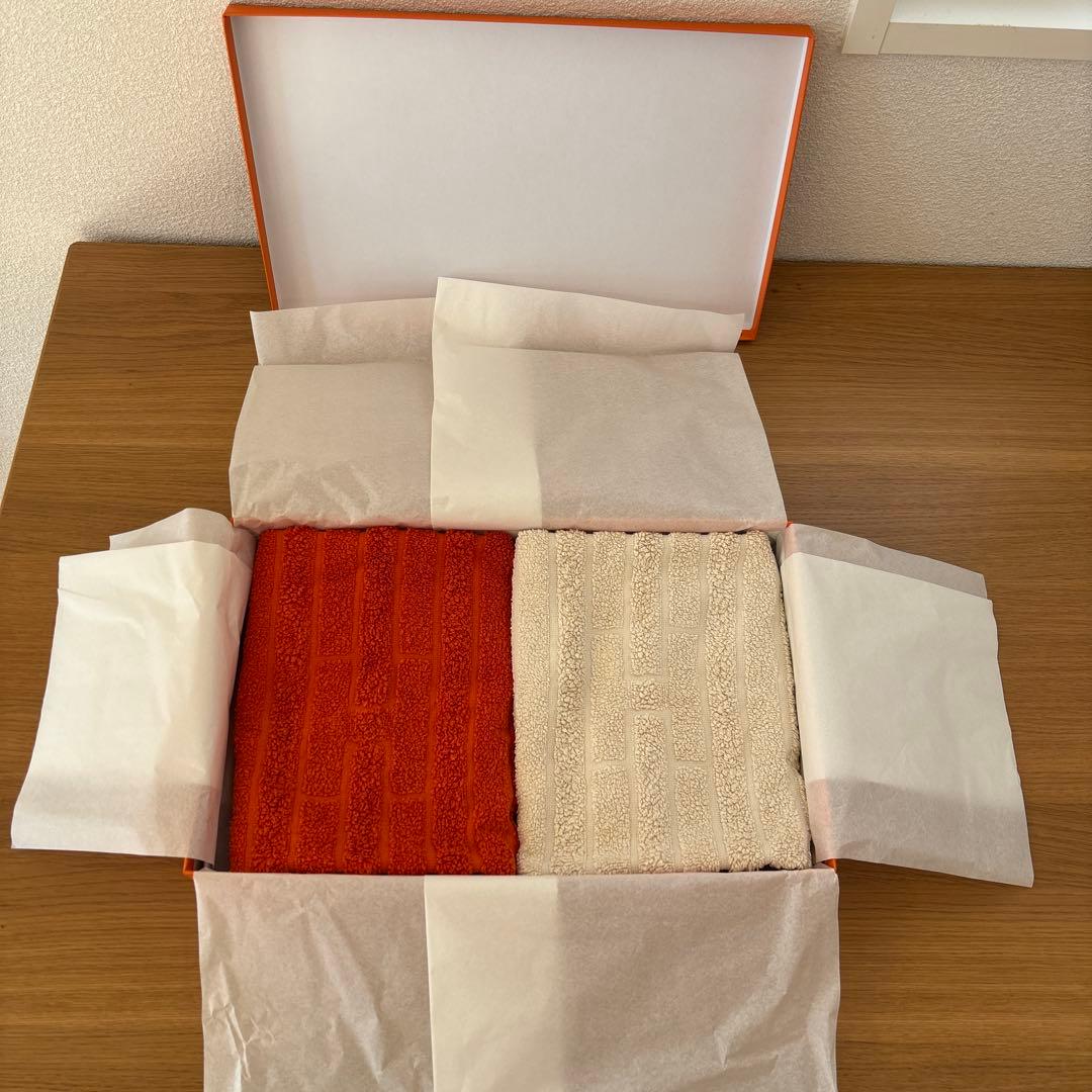 エルメス　ゲストタオル　ステアーズ　オレンジ　ベージュ