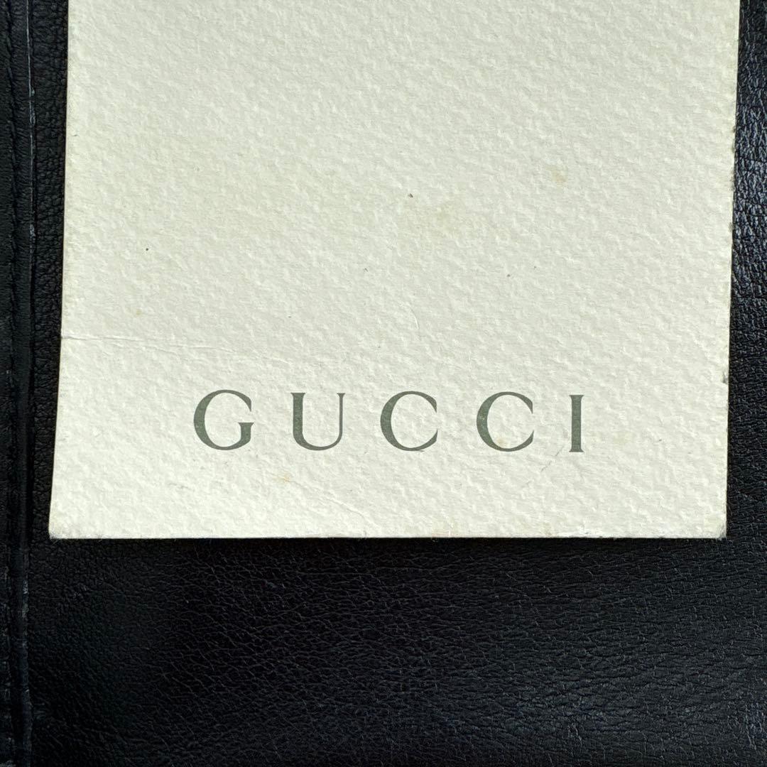 GUCCI ブラックレザーバッグ バンブーハンドル ポーチ付き