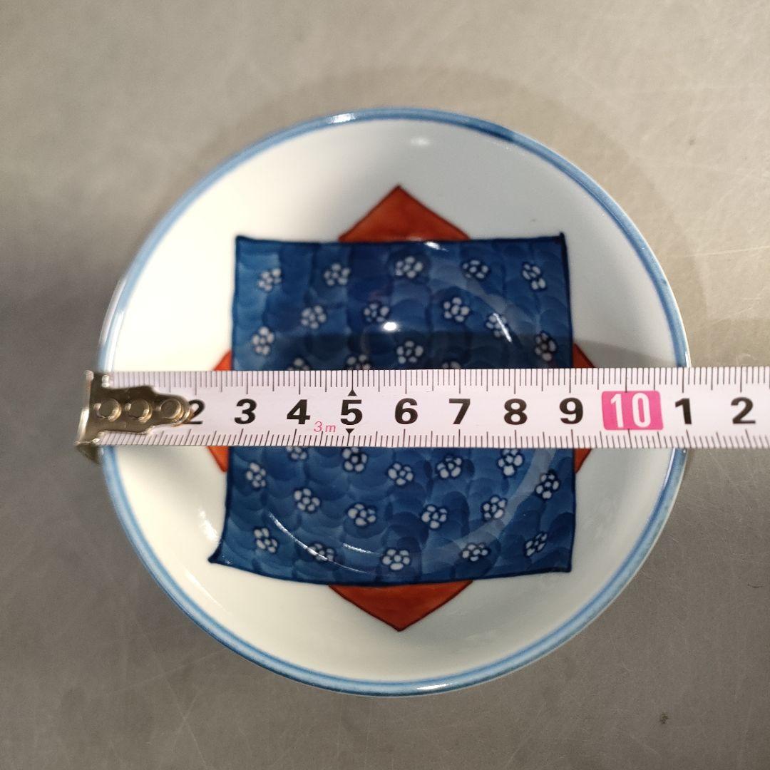 A1324-3/有田焼/源右衛門窯/染錦切紙梅地紋飯碗3客/茶碗/懐石道具/