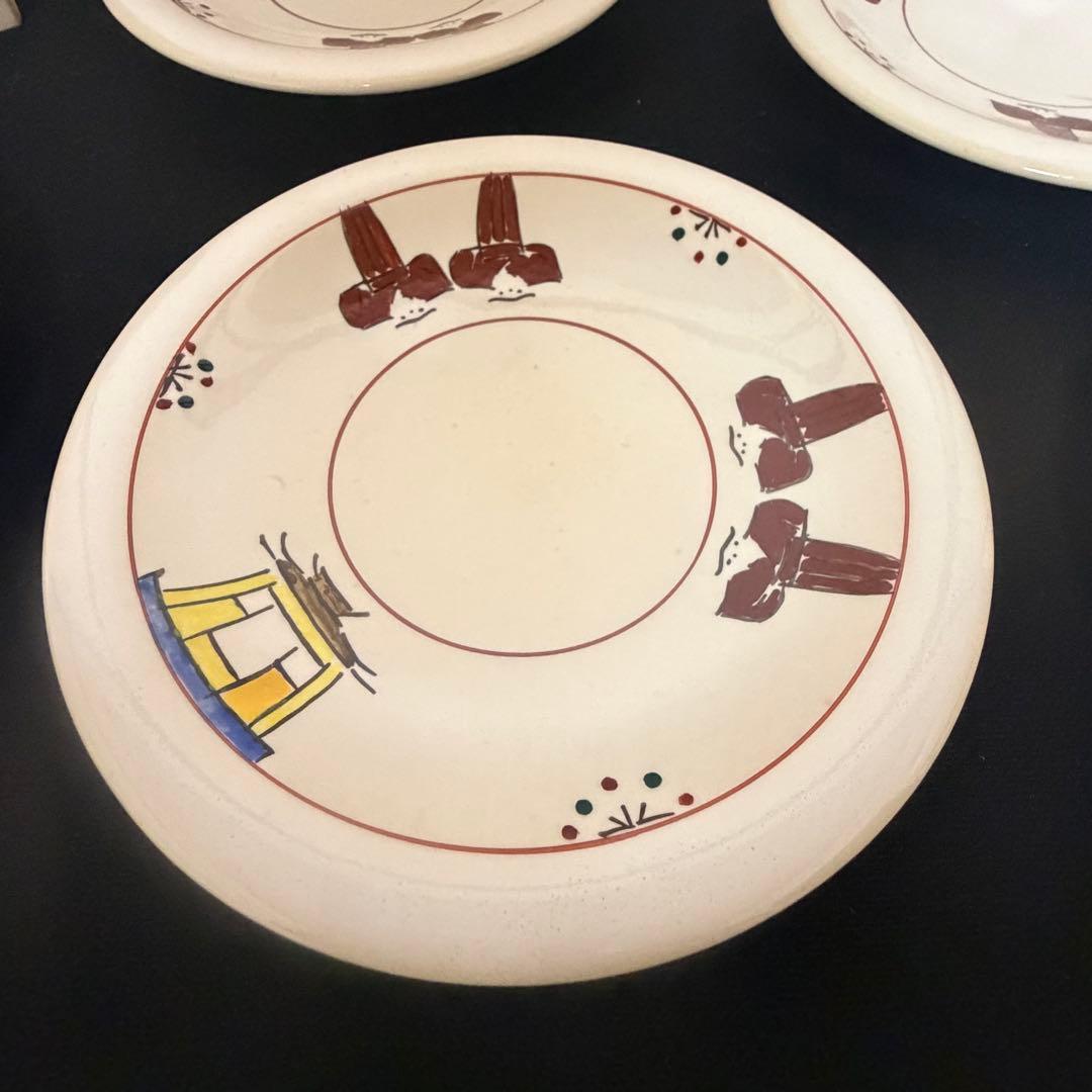 赤膚焼　奈良絵　銘々皿　5枚　共箱　大塩昭山　未使用品　茶陶　伝統