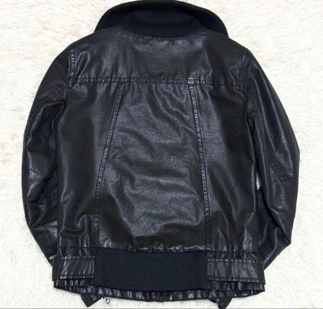 DIESEL ディーゼル　ライダース　コーティング　ハイネック　リブ　ブラック