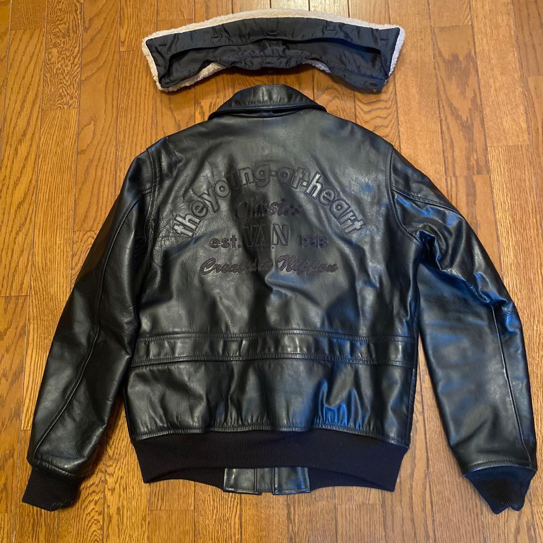 VAN Classics ボア襟 ブラックレザージャケット