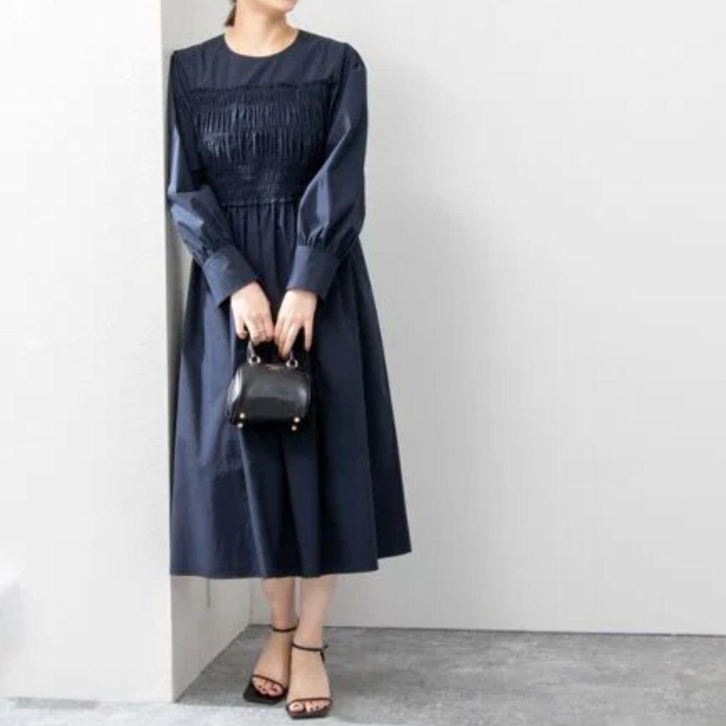 【極美品】ノーリーズ 近年モデル シャーリングワンピース ネイビー 38