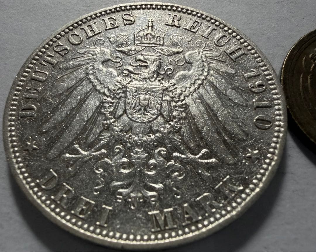 ア*ー様 1910年 ドイツ　バイエルン王国　　3マルク銀貨　オットー王