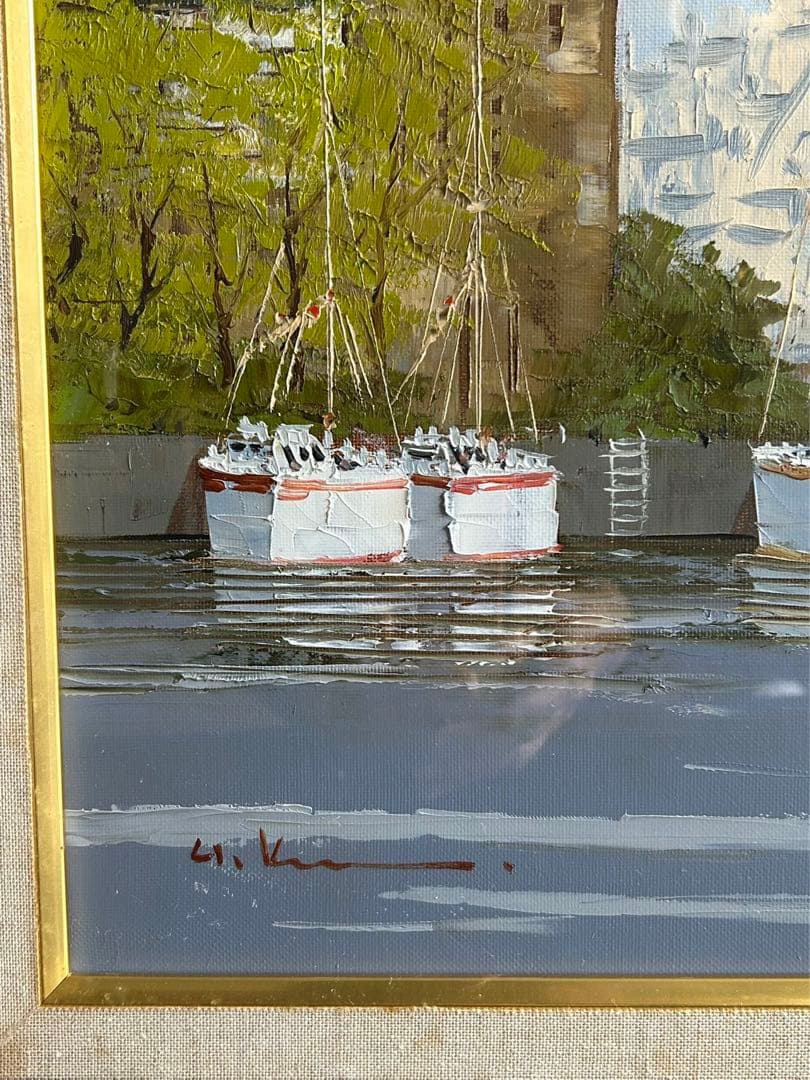 黒沢久 クロワジック港　港の風景 油彩画　フランス美術展出品