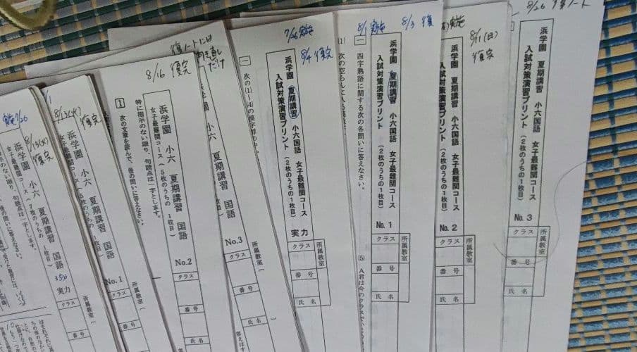 浜学園 小6 夏期講習 女子最難関コース国語算数理解 テキスト・復習テストセット