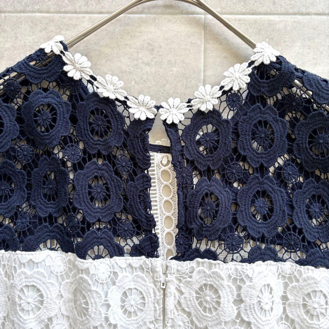 Chesty チェスティ レース切替ワンピース 花柄レース ネイビー 白