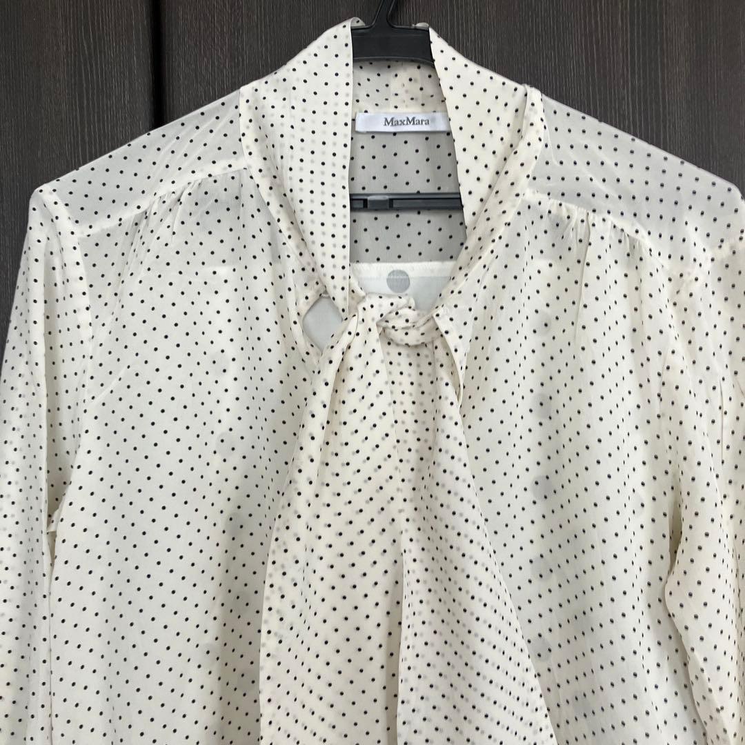 MaxMara アイボリー ドット柄 ボウタイ　ブラウス