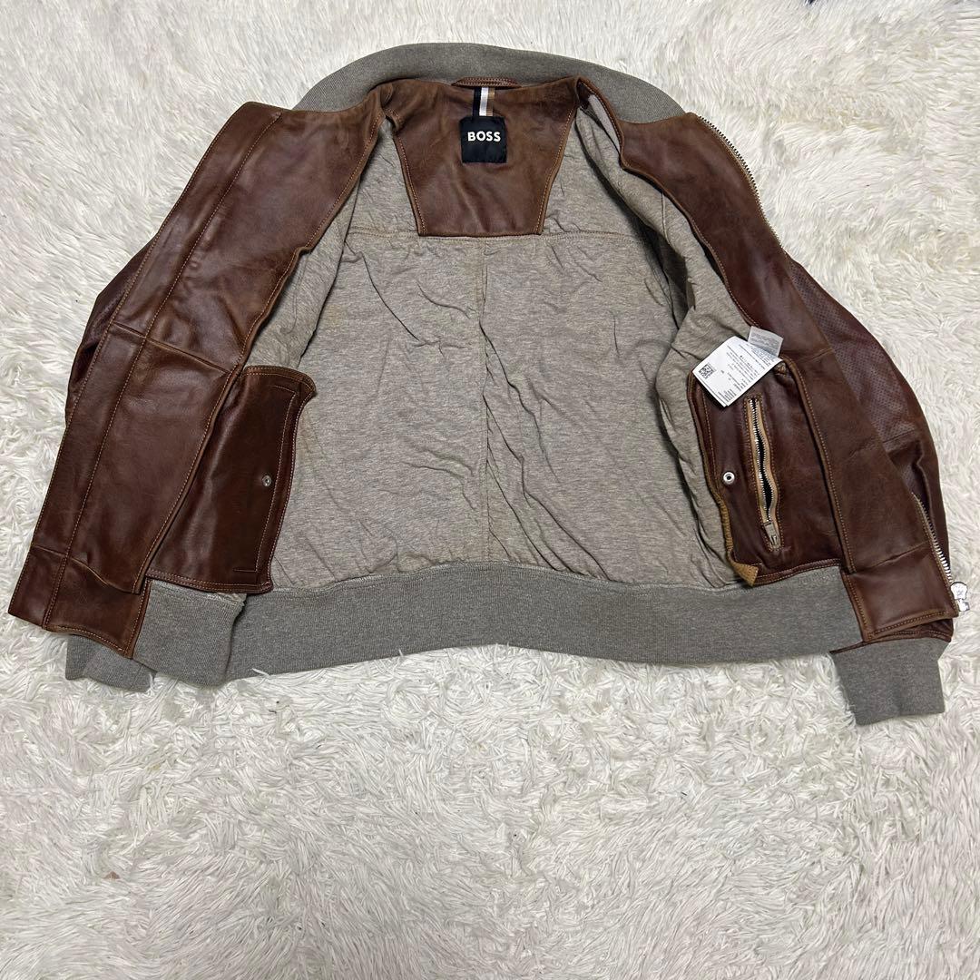 ヒューゴボス　HUGO BOSSパンチングレザージャケット　山羊革　48