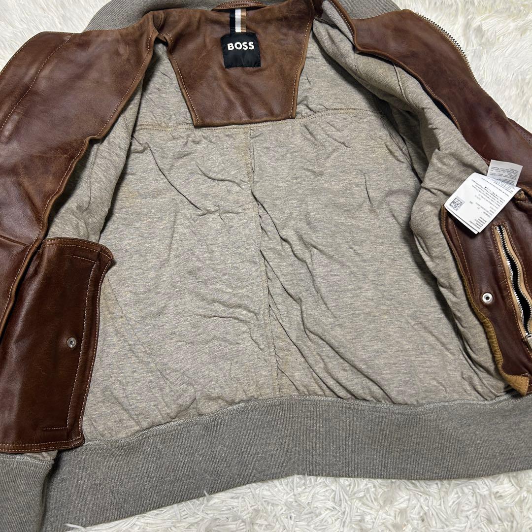 ヒューゴボス　HUGO BOSSパンチングレザージャケット　山羊革　48