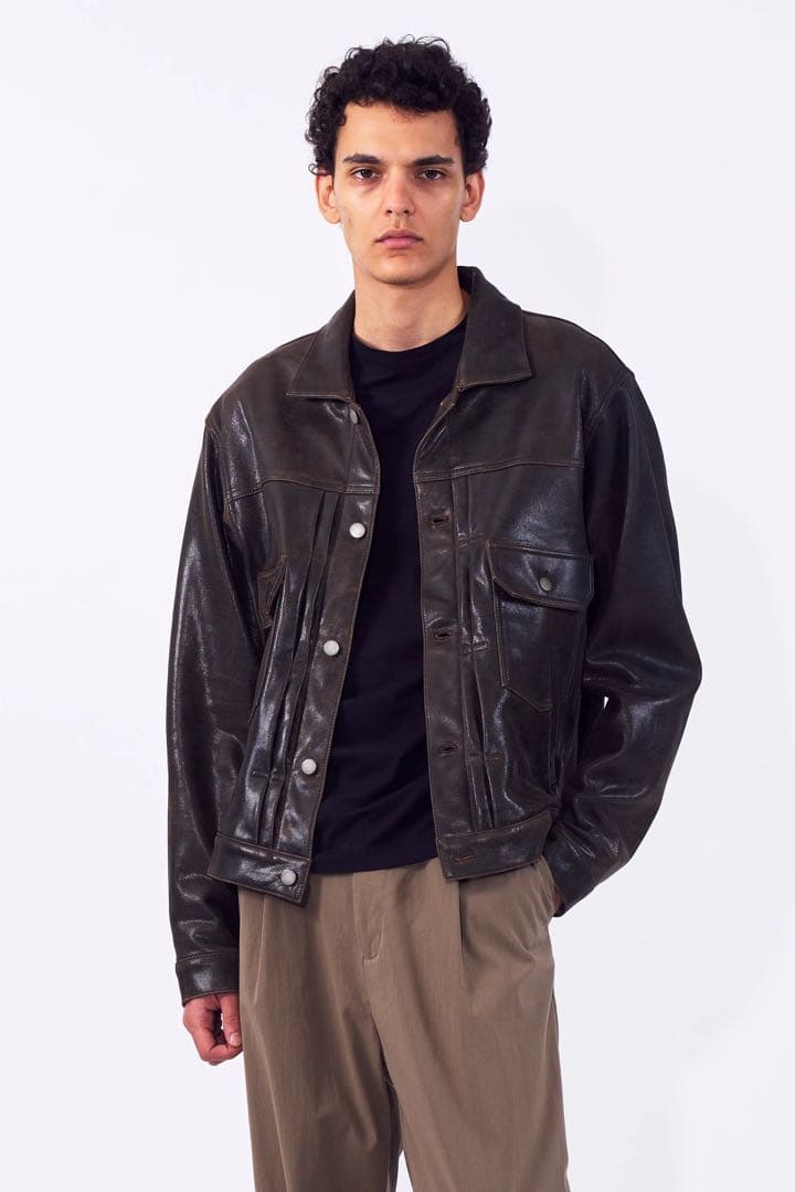 YOKE Cracked Leather Trucker Jacket サイズ2