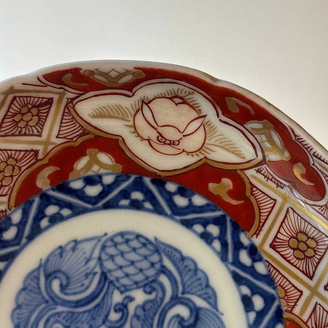 希少！時代　かわいい窓絵うさぎの赤絵金彩大聖寺花菱小皿①（骨董古美術古伊万里兎