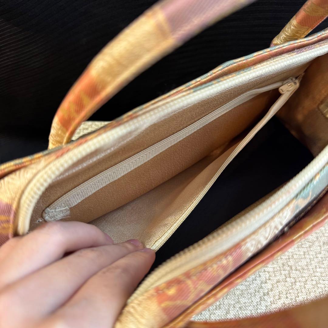超美品　利休バッグ　訪問着　帯地　正絹　和装バック　小物　高級　兎　うさぎ　薄黄