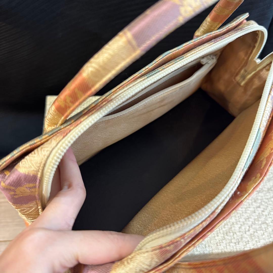 超美品　利休バッグ　訪問着　帯地　正絹　和装バック　小物　高級　兎　うさぎ　薄黄