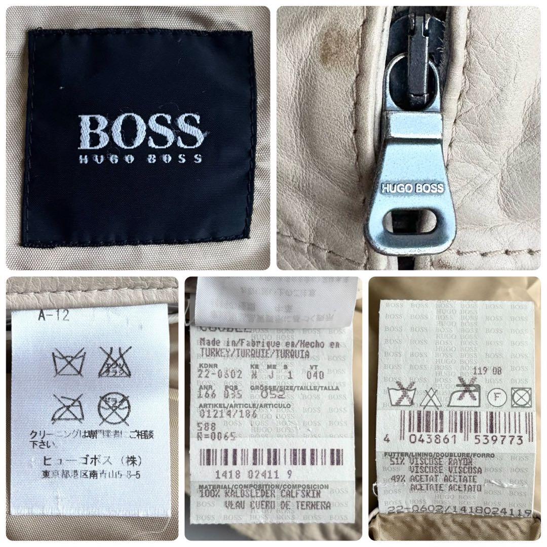 人気◆HUGO BOSS 本革 シングルライダース ジャケット XL