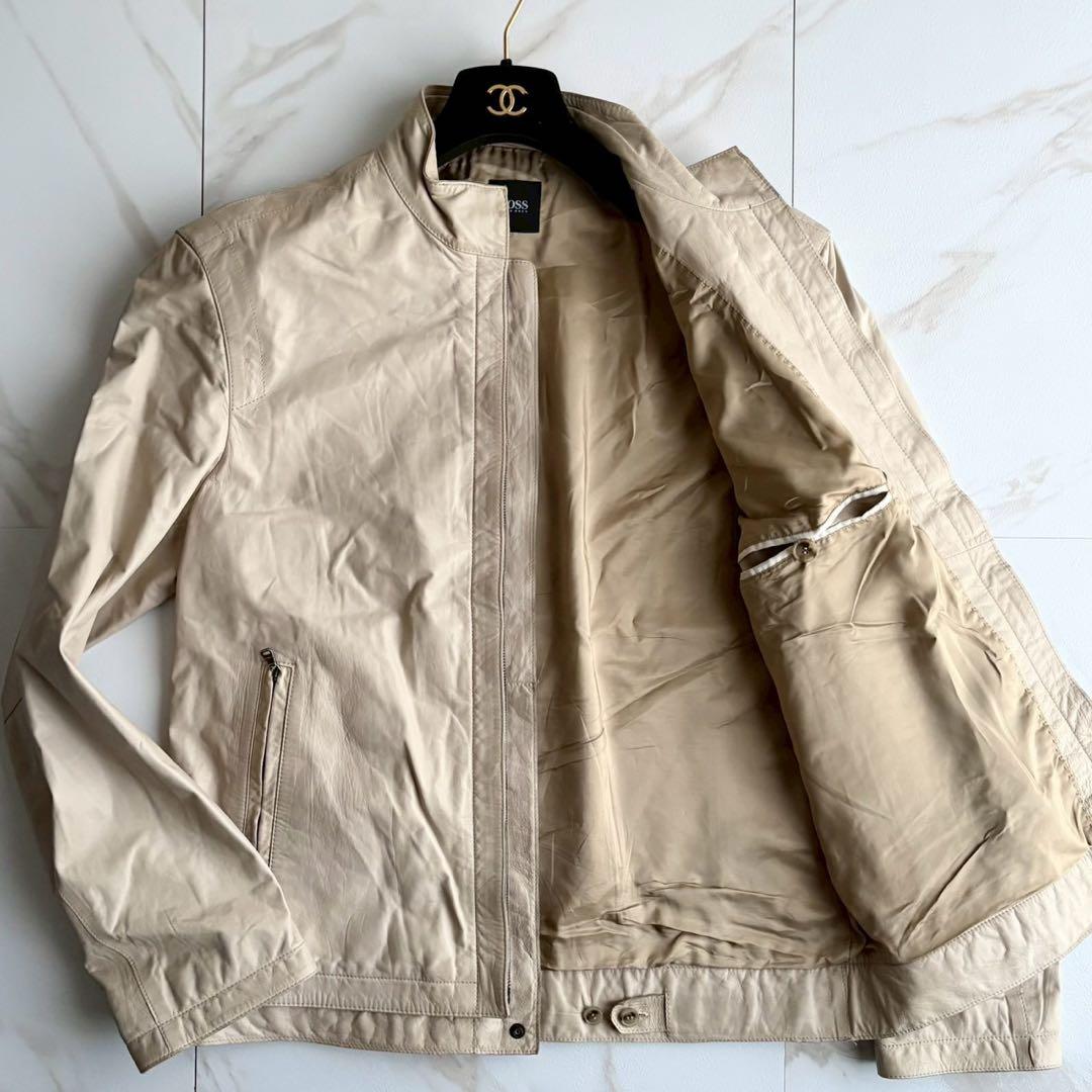 人気◆HUGO BOSS 本革 シングルライダース ジャケット XL