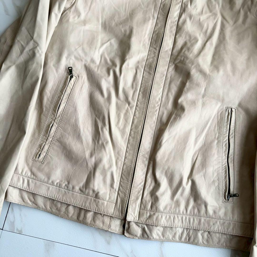 人気◆HUGO BOSS 本革 シングルライダース ジャケット XL