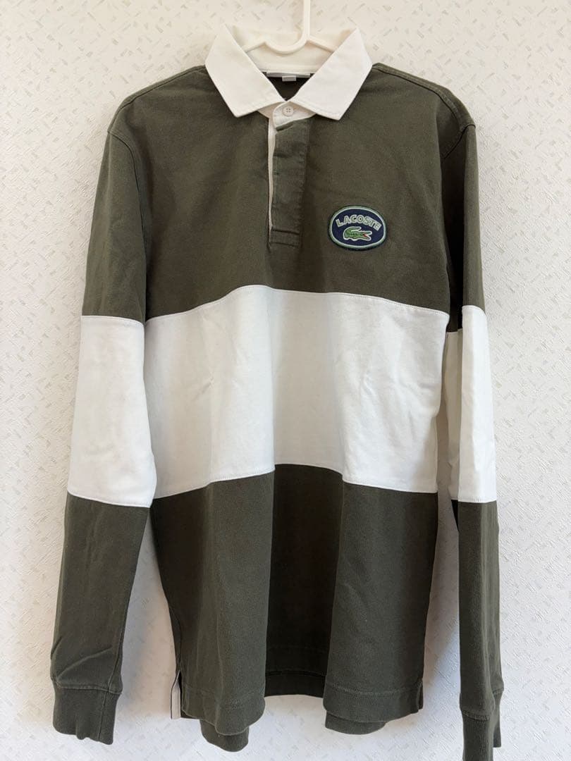 LACOSTE ラコステ　ラガーシャツ オリーブグリーン/ホワイト