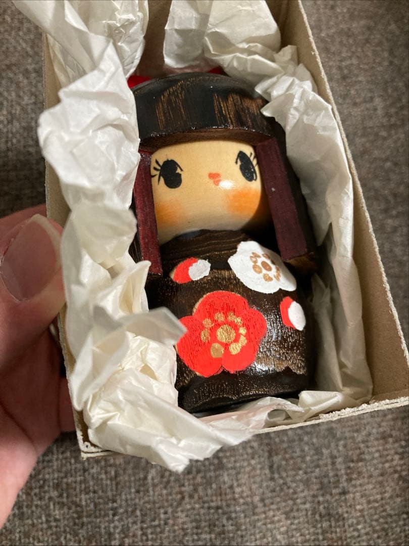 明光作 こけし「童女」-伝統木製民芸品/身長-11cm 箱付き