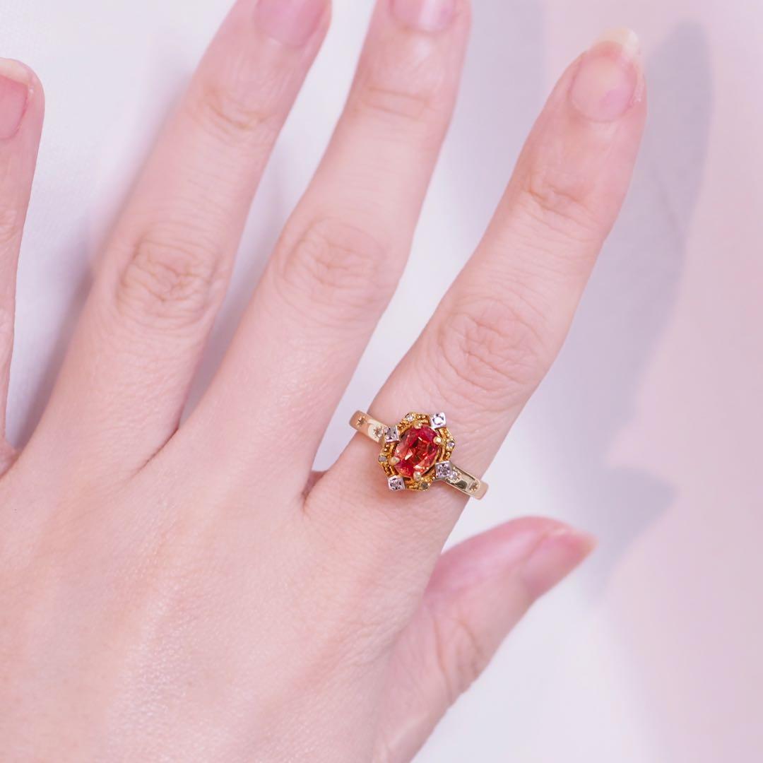 ＊925 夕焼けのオレンジサファイア&ダイヤモンドリング diamond